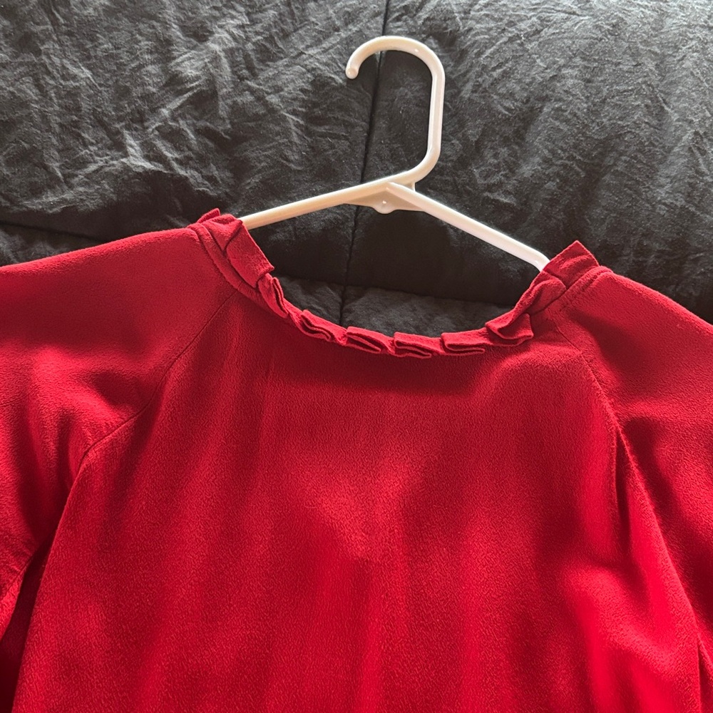 LOFT Red Ruffle Neck Blouse